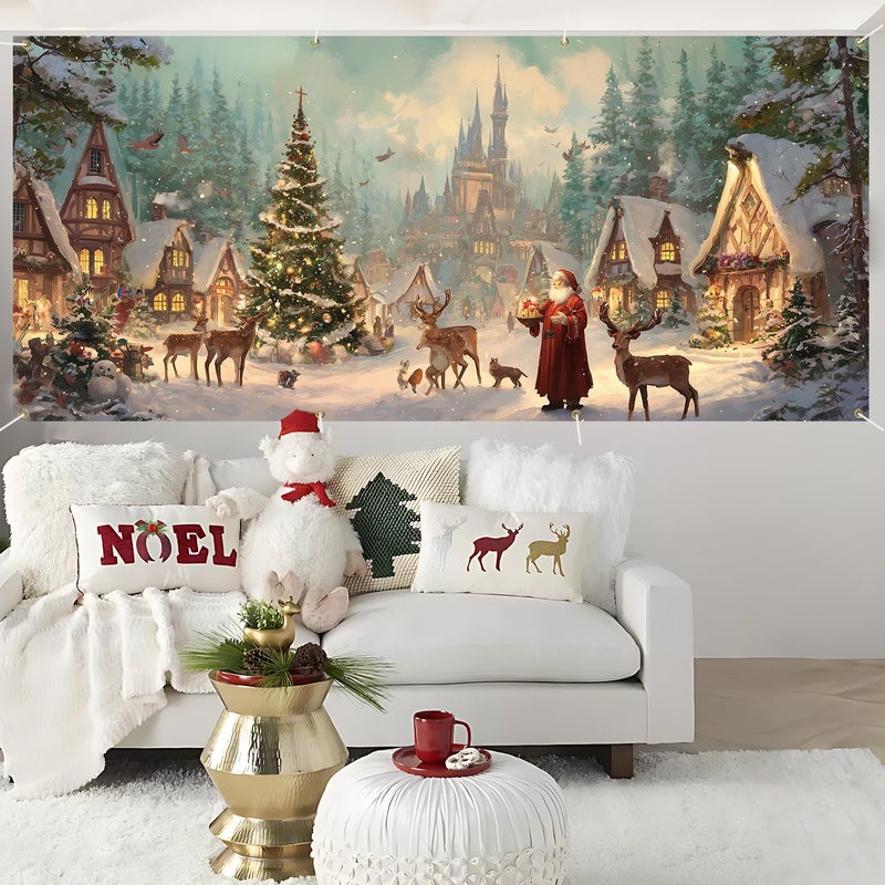 ANNA QUEEN Christmas Village Scene Garage Door Decorations 6x13FT, Santa with Reindeer Winter Town Backdrop, Outdoor Holiday Banner, Garage door Mural for Xmas Party Home Decor - Image 5